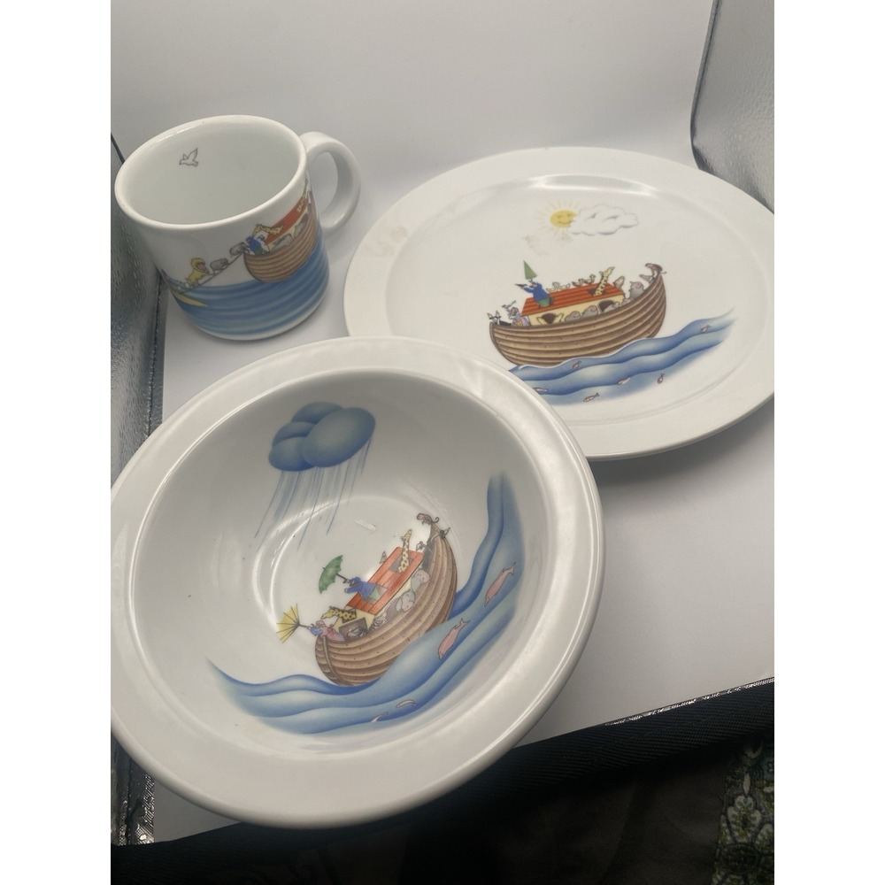 1983 Royal Worcester Children's "Noah's Ark" Cup, Bowl, & Plate Porcelain